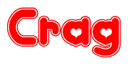 The image displays the word Crag written in a stylized red font with hearts inside the letters.