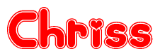 The image is a clipart featuring the word Chriss written in a stylized font with a heart shape replacing inserted into the center of each letter. The color scheme of the text and hearts is red with a light outline.