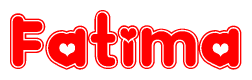 The image displays the word Fatima written in a stylized red font with hearts inside the letters.