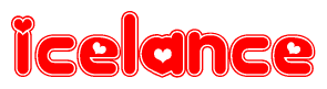 The image is a clipart featuring the word Icelance written in a stylized font with a heart shape replacing inserted into the center of each letter. The color scheme of the text and hearts is red with a light outline.