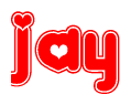 The image displays the word Jay written in a stylized red font with hearts inside the letters.