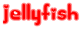 The image displays the word Jellyfish written in a stylized red font with hearts inside the letters.