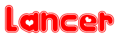 The image displays the word Lancer written in a stylized red font with hearts inside the letters.