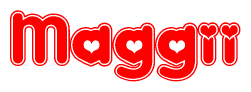 The image is a clipart featuring the word Maggii written in a stylized font with a heart shape replacing inserted into the center of each letter. The color scheme of the text and hearts is red with a light outline.