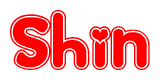 The image is a clipart featuring the word Shin written in a stylized font with a heart shape replacing inserted into the center of each letter. The color scheme of the text and hearts is red with a light outline.