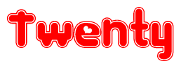 The image displays the word Twenty written in a stylized red font with hearts inside the letters.