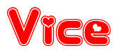 The image is a clipart featuring the word Vice written in a stylized font with a heart shape replacing inserted into the center of each letter. The color scheme of the text and hearts is red with a light outline.
