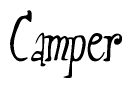 The image contains the word 'Camper' written in a cursive, stylized font.