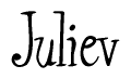 The image is of the word Juliev stylized in a cursive script.