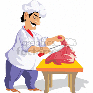 cartoon butcher cutting steaks