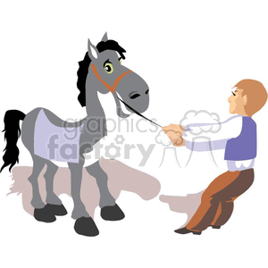 man pulling a horse