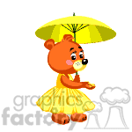 Girl teddy bear holding a yellow umbrella.