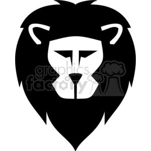 The clipart image shows a stylized depiction of a male lion's face and head. It's a simple, black and white graphic suitable for vinyl cutting, featuring bold and abstract shapes that represent the lion's mane, facial features, and ears. The image has a very graphic and modern look.