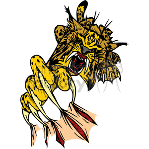 The clipart image features a stylized, fierce-looking tiger with its mouth open in a roar. The tiger has prominent claws that are extended forward. The design appears aggressive and is suitable for vinyl cutting, possibly intended for use as a tattoo, decal, or signage that epitomizes strength or ferocity.