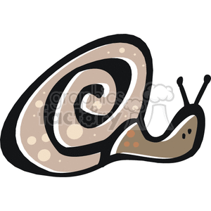 The image is a simple, stylized clipart illustration of a snail. The snail features a large, spiral shell with patterns of lighter spots, and its body is visible with a head and eye stalks