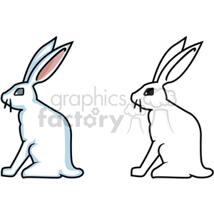 The image is a clipart featuring two bunnies or rabbits side-by-side, one colored and one in outline form. They both appear to be in a sitting position with their ears upright.