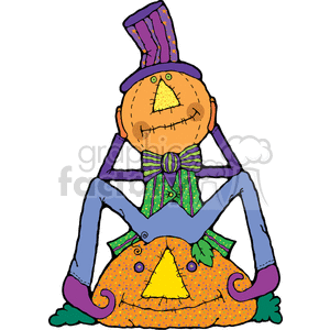 Scarecrow sitting on a pumpkin