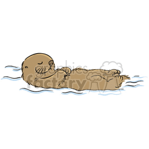 The clipart image depicts a cute cartoon otter lying on its back and floating on water, with a peaceful and content expression on its face.