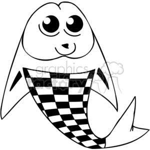 The image is a black and white clipart of a stylized, cartoonish fish that has a humorous expression. The fish's body includes patterned scales resembling a checkerboard design, and its eyes are large and round, giving it a friendly or comical appearance.