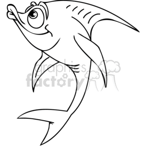 The clipart image depicts a stylized fish with humorous characteristics. The fish has large, exaggerated eyes and a wide, surprised mouth, giving it a comical expression. It has a streamlined body with fins and a long, flowing tail.