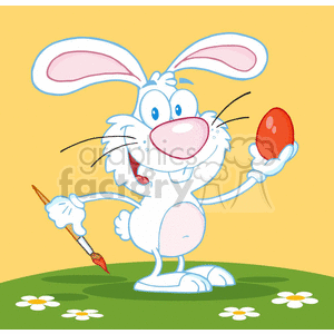 white bunny rabbit painting an egg
