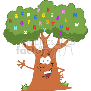 green and brown tree with colorful alphabet letters 