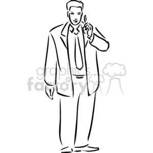 Black and white outline of a man in a suit scolding 