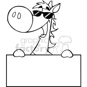 5686 Royalty Free Clip Art Happy Horse With Sunglasses Over A Banner