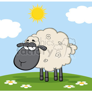 Royalty Free RF Clipart Illustration Cute Black Head Sheep On A Meadow