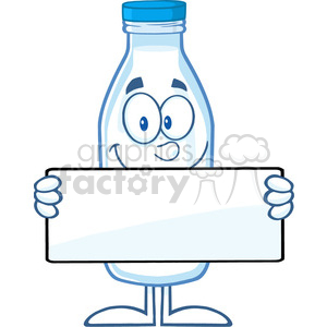 Royalty Free RF Clipart Illustration Funny Milk Bottle Cartoon Mascot Character Holding A Banner