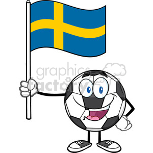 happy soccer ball cartoon mascot character holding a flag of sweden vector illustration isolated on white background