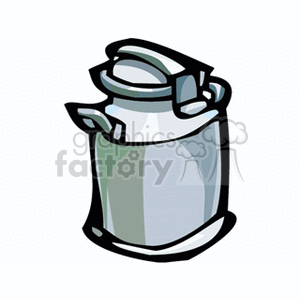 The clipart image depicts a metal milk canister with a lid, commonly associated with traditional dairy farming practices for storing and transporting fresh milk.