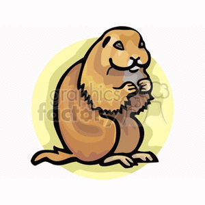 The image shows a cute cartoon illustration of a prairie dog. It's a brown, small, chipmunk-like rodent depicted in a clip art style with a simple yellow and white background.