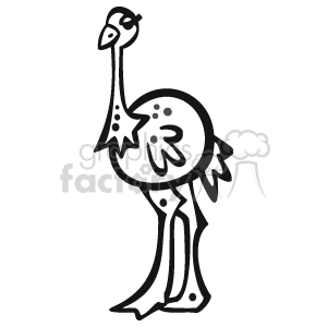 The image is a black and white sketch of an ostrich standing upright.