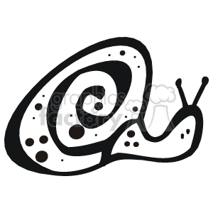 This image is of a snail with a swirling shell on its back. The image is a black-and-white line drawing. The snail has 2 eyes on stems on its head.