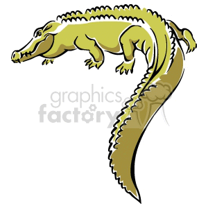 The clipart image depicts a stylized representation of a crocodile or alligator. It shows the animal in a curved posture with its back arched, featuring its characteristic long tail, scales, and powerful jaws.