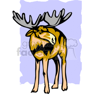 This is a stylized clipart image of a moose. You can tell it's a moose by its distinctive large antlers and the shape of its hump on the back. It's a simple, cartoon-like representation often used for educational purposes, children's books, or as a graphic on various media. 