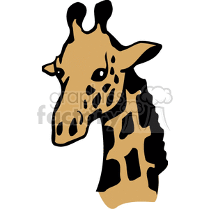 The image is a simple clipart representation of a giraffe's head and part of its neck. The giraffe is depicted in a stylized manner with a few spots and a gentle outline suggesting its unique and distinct pattern. 