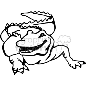 The clipart image depicts a stylized crocodile or alligator with an open mouth, appearing friendly or playful. It is a black and white line art drawing, which could be suitable for various applications such as educational materials, logos, or themed designs.