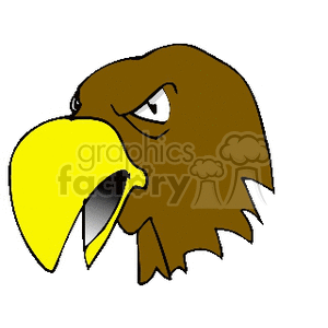 The clipart image features a stylized depiction of an eagle, specifically illustrated to represent a bald eagle with a prominent yellow beak and a brown head with a somewhat aggressive or stern expression.