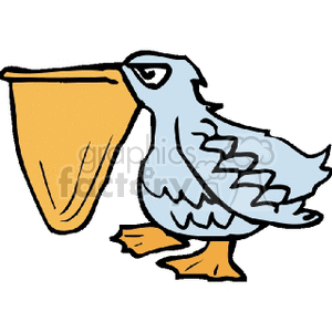This clipart image features a stylized illustration of a pelican. The pelican is depicted with a large, pouch-like beak, commonly associated with this species of bird, and it appears to be standing.