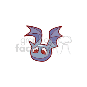 The image features a stylized depiction of a bat with a cartoonish appearance. The bat has large, expressive eyes that are red, and its body is blue. It has two prominent ears and a pair of wings in a lighter shade of blue with purple outlines, indicating its capability of flight.