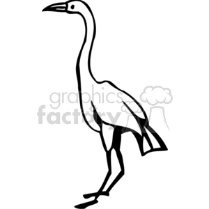 Black and white full-body profile of a crane 