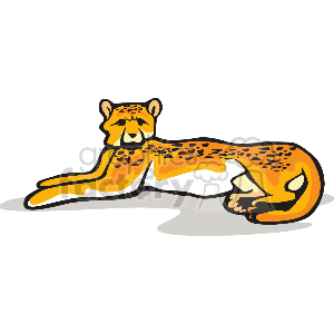 The image is a stylized clipart of a spotted feline, resembling either a leopard, a jaguar, or a cheetah, given the keywords you've provided. It features a large cat with a relaxed posture, lying down with its head turned toward the viewer. The animal has distinctive spots covering its body, indicative of the typical coat pattern found on these types of big cats.
