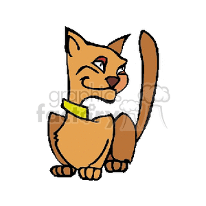 The image shows a simplistic drawing of a brown cat with a collar. The cat appears to be sitting and has a stylized design with a smiling expression.