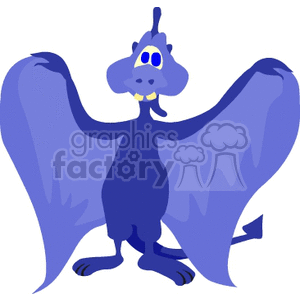 This clipart image features a cartoon dinosaur. It has a playful and cheerful design, depicted with large, extended wings, a long tail, and a smiling face. The dinosaur is primarily blue with a lighter blue underbelly, and it stands upright.