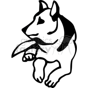 The clipart image depicts a stylized black and white drawing of a dog lying down. The dog has pointed ears and is shown in profile with its legs extended forward and a calm expression on its face.