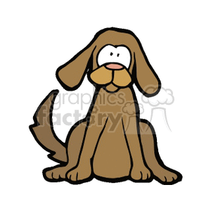 The clipart image depicts a brown cartoon dog sitting down with a happy expression on its face. The dog has long ears, a large round nose, and a wagging tail.
