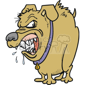 The clipart image features a cartoon dog with an aggressive expression. The dog appears to be snarling or growling, with its teeth bared and some drool or slobber visible. It has a grouchy or grumpy demeanor.