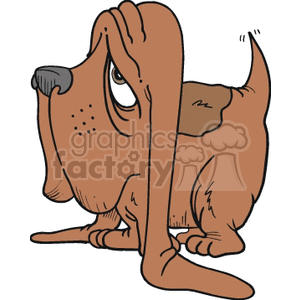 The image is a clipart illustration of a cartoon dog with a floppy ear, sitting down and appearing to look sad or contemplative. The dog has a long, droopy ear hanging over its face, covering one eye.